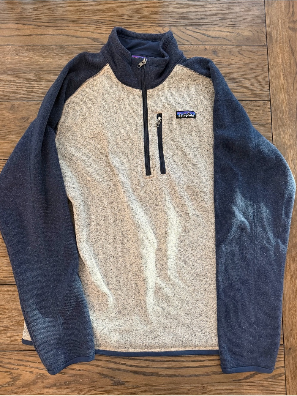 Patagonia Men’s Better Sweater 1/4 Zip Fleece Oatmeal Navy Blue Large